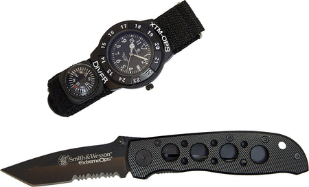 S&W SWXTMOPS2 Extreme Ops Combo Set Folding Knife 420 Stainless Blade & Water Resistant Watch