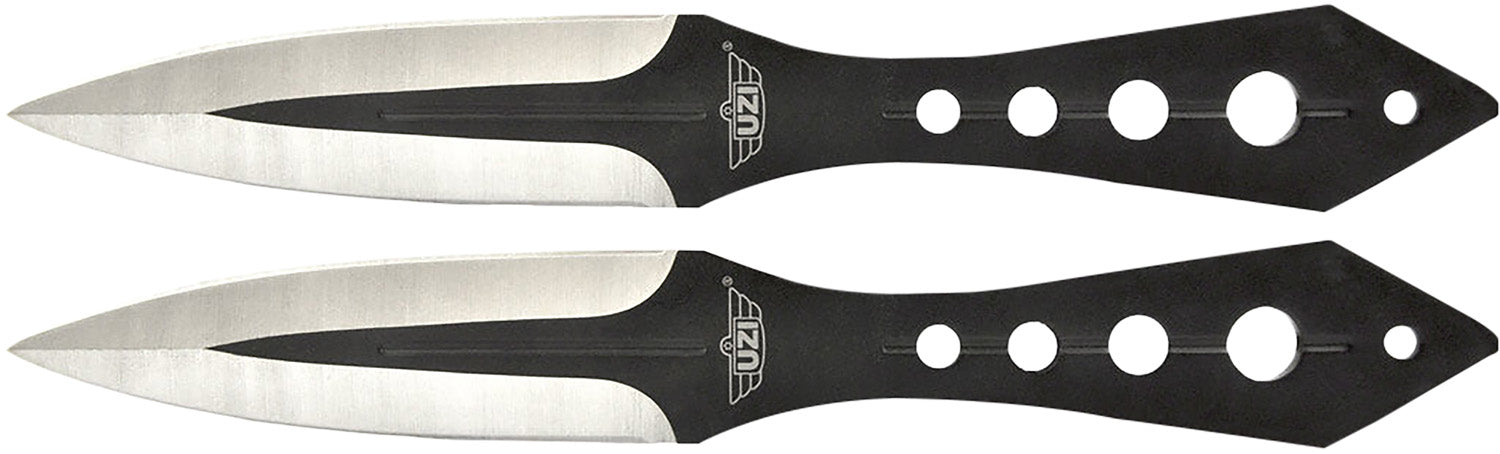 Uzi Accessories UZKTRWTZP Throwing Knives 2-Pack Fixed Plain Black and Silver Stainless Steel, Includes Nylon Holster