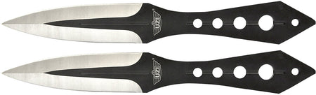 Uzi Accessories UZKTRWTZP Throwing Knives 2-Pack Fixed Plain Black and Silver Stainless Steel, Includes Nylon Holster