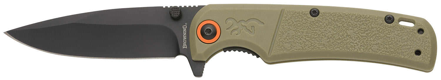 Browning 3220513 Buckmark Slim 3.13" EDC Folding Knife Drop Point D2 Steel Blade, Textured Sage Handle