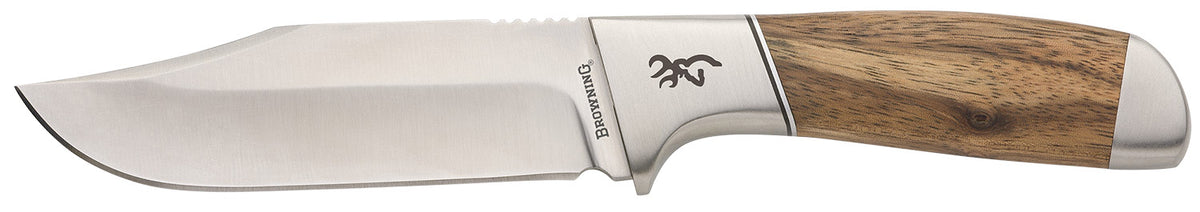 Browning 3220537 Sage Creek 4.50" Fixed Blade Clip Point 9Cr14MoV SS, Zebra Wood Handle w/ Canvas Sheath