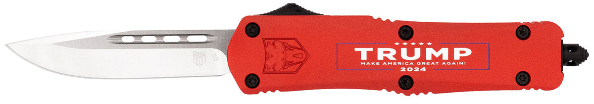 CobraTec FS-3 Trump 2024 Medium OTF Drop Point D2 Blade, 4.50" Red Cerakoted Aluminum Handle