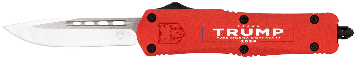 CobraTec FS-3 Trump 2024 Medium OTF Drop Point D2 Blade, 4.50" Red Cerakoted Aluminum Handle
