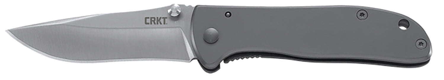 CRKT 6450S Drifter 2.88" Folding Drop Point 8Cr14MoV SS Blade with Satin Finish, Stainless Steel Handle