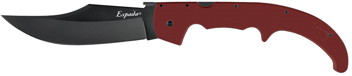 Cold Steel Espada XL 7.50" Trailing Point Folding Knife Black PVD AUS-10A Steel, Ruby Red Textured G10 Handle