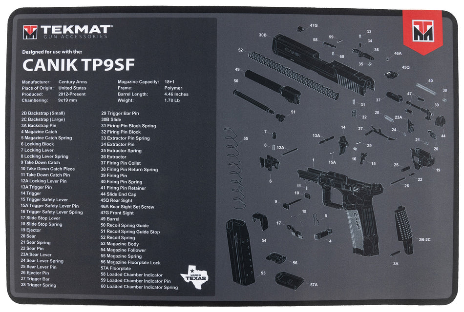 TekMat Canik TP9SF Firearm Cleaning and Maintenance Mat Black/Gray 11x17 Inch