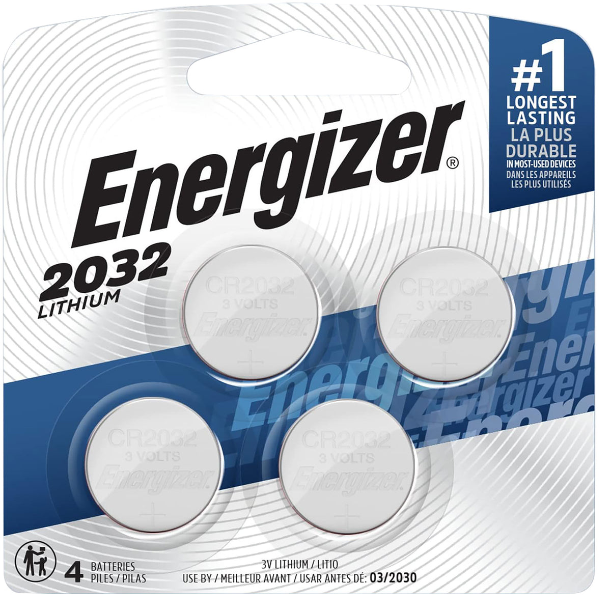 Energizer 2032BP4C3 CR2032 3V Lithium Button Cell Battery Pack of 4