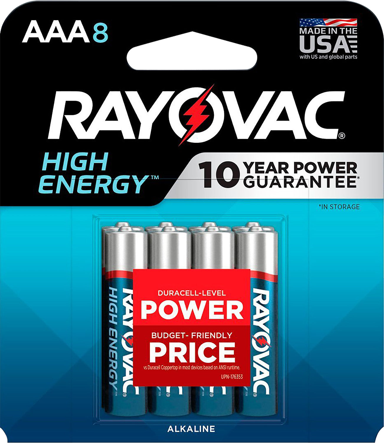 Rayovac 8248T102 AAA Alkaline Batteries 1123mAh 1.5V Pack of 8