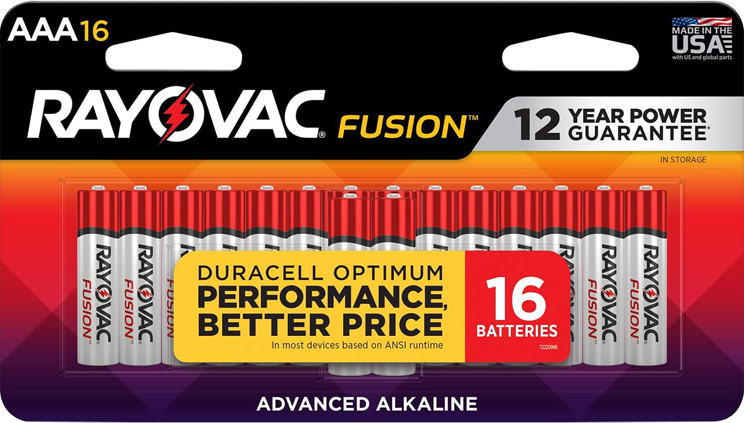 Rayovac 82416T02 AAA Alkaline Batteries 1123mAh 1.5V Pack of 16