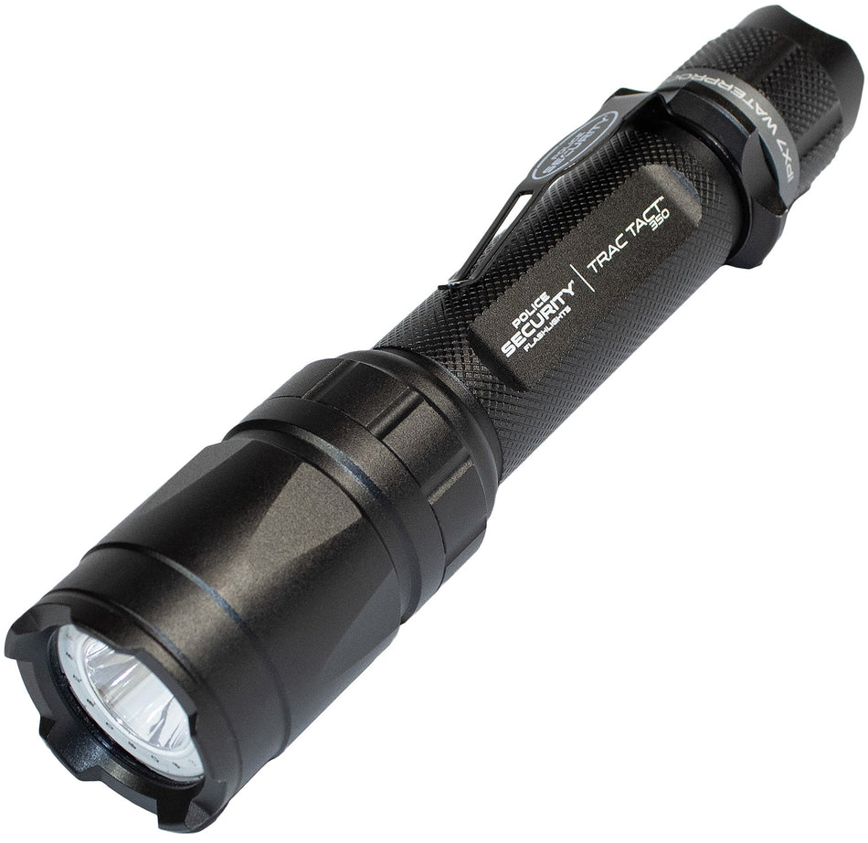 Police Security Trac Tact Black 350 Lumens IPX7 Waterproof Tactical Flashlight
