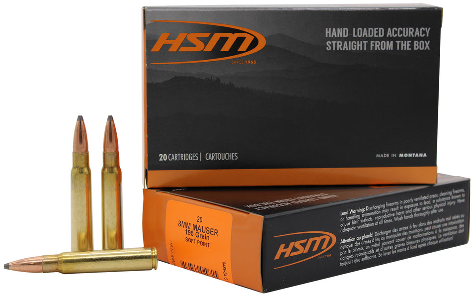 HSM 8mm Mauser  195 grain Soft Point ammunition
