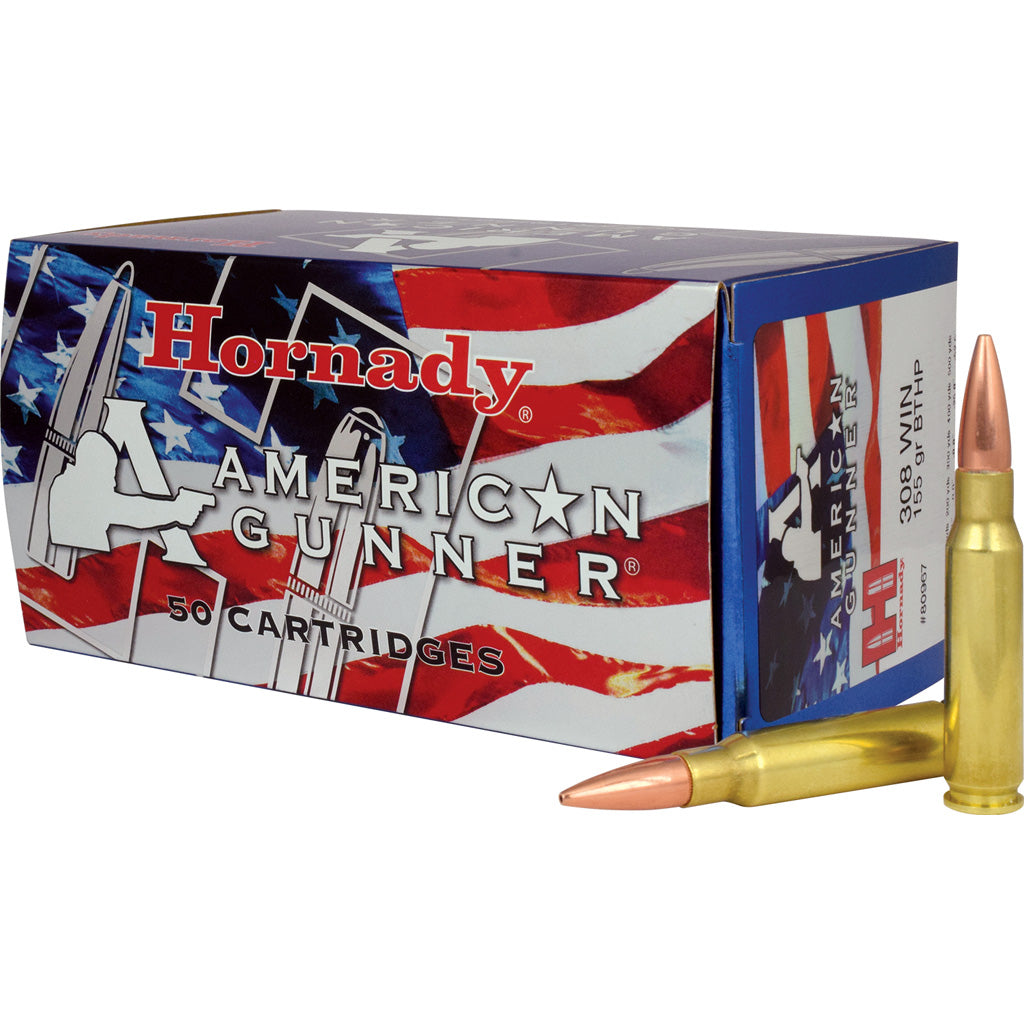 Hornady American Gunner BTHP Hollow Point Boat Tail 155 Grain .308 Win / 7.62x51mm 2700 fps 090255809671