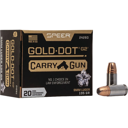 Speer 9mm Luger / Parabellum Gold Dot Carry Gun 135 grain Jacketed Hollow Point ammunition