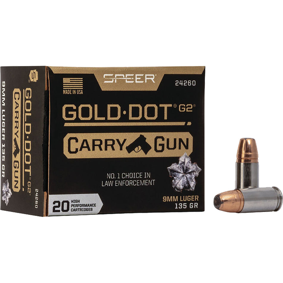 Speer 9mm Luger / Parabellum Gold Dot Carry Gun 135 grain Jacketed Hollow Point ammunition
