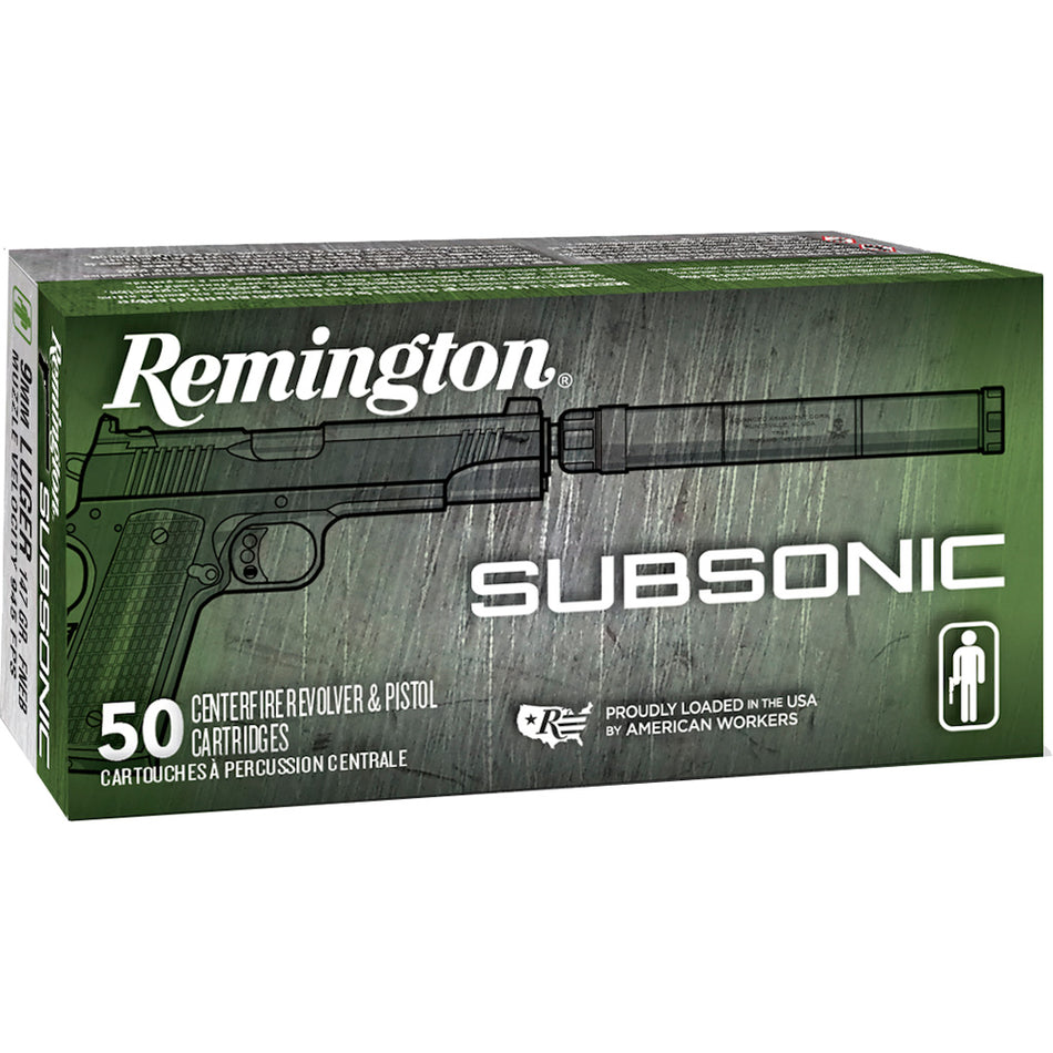 Remington 9mm Luger / Parabellum Subsonic 147 grain Flat Nose Enclosed Base ammunition