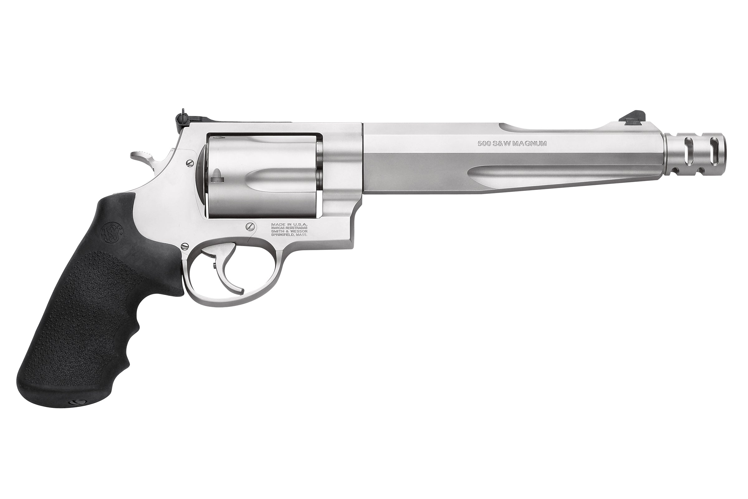 Smith & Wesson 170299 Model 500 Performance Center 500 S&W Mag Stainless Steel 7.50" Barrel With Muzzle Brake & 5rd Cylinder, Matte Stainless Steel X-Frame, Chromed Hammer & Trigger With Stop