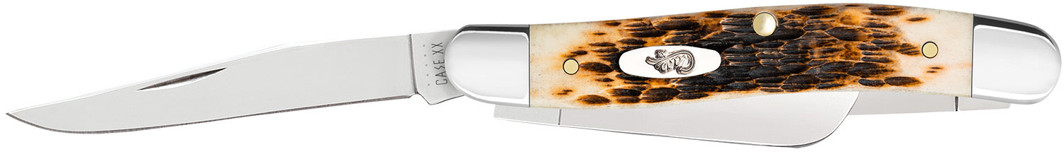 Case 00042 Stockman Medium Folding Knife with Tru-Sharp SS Blades and Jigged Amber Bone Handle