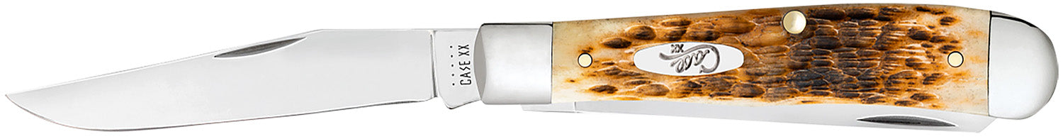 Case 00164 Trapper Medium Folding Knife with Tru-Sharp SS Clip & Spey Blades, Jigged Amber Bone Handle