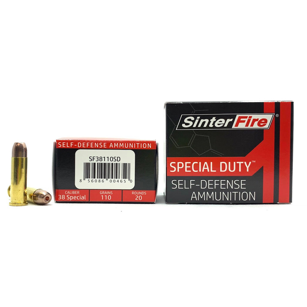 SinterFire .38 Special Special Duty (SD) 110 grain Lead Free Frangible Hollow Point ammunition