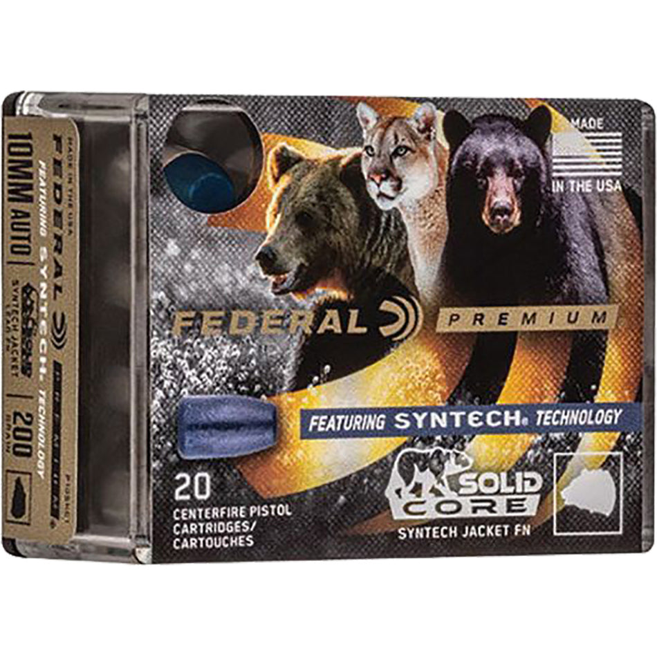 Federal Premium Solid Core Synthetic Flat Nose 200 Grain 10mm Auto 1200 fps 604544658163