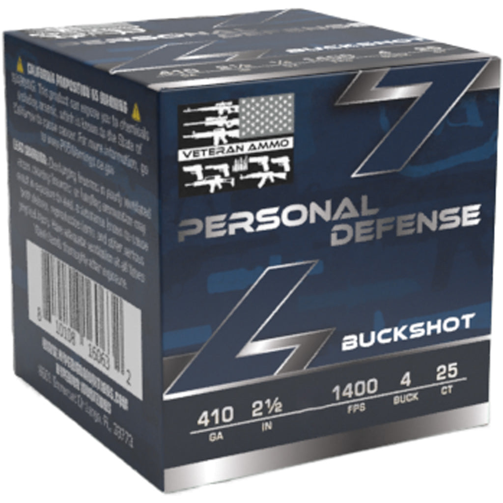 Veteran Ammo .410 Bore Shotgun Ammo Personal Defense 4 Pellets 2.5 in 1/5 oz #4 Buck