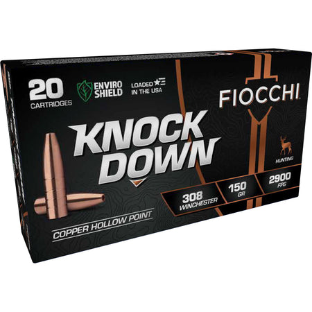 Fiocchi Knock Down Enviro Shield Hollow Point 150 Grain .308 Win / 7.62x51mm 2900 fps 762344712895