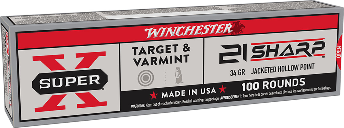 Winchester .21 Sharp Super X 34 grain Jacketed Hollow Point ammunition