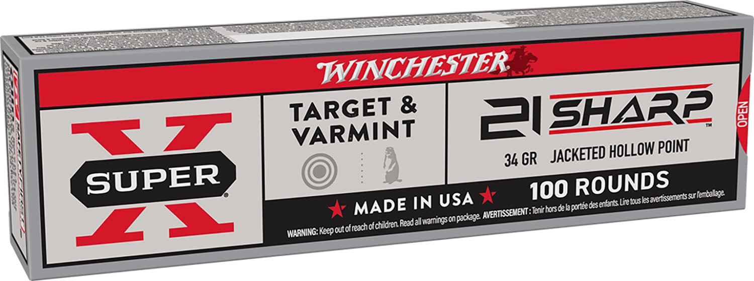 Winchester .21 Sharp Super X 34 grain Jacketed Hollow Point ammunition