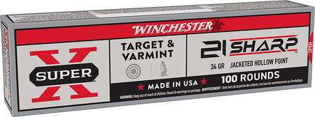 Winchester .21 Sharp Super X 34 grain Jacketed Hollow Point ammunition