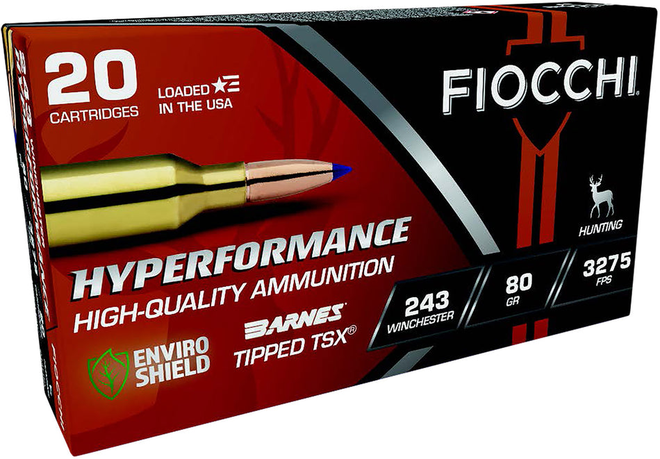 Fiocchi .243 Winchester Polymer Tip Boat Tail 80 grain Lead Free Ballistic Tip ammunition