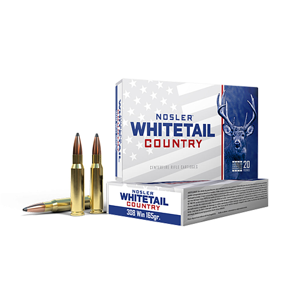 Nosler .308 Win / 7.62x51mm Whitetail Country 165 grain Boat Tail Spire Point ammunition