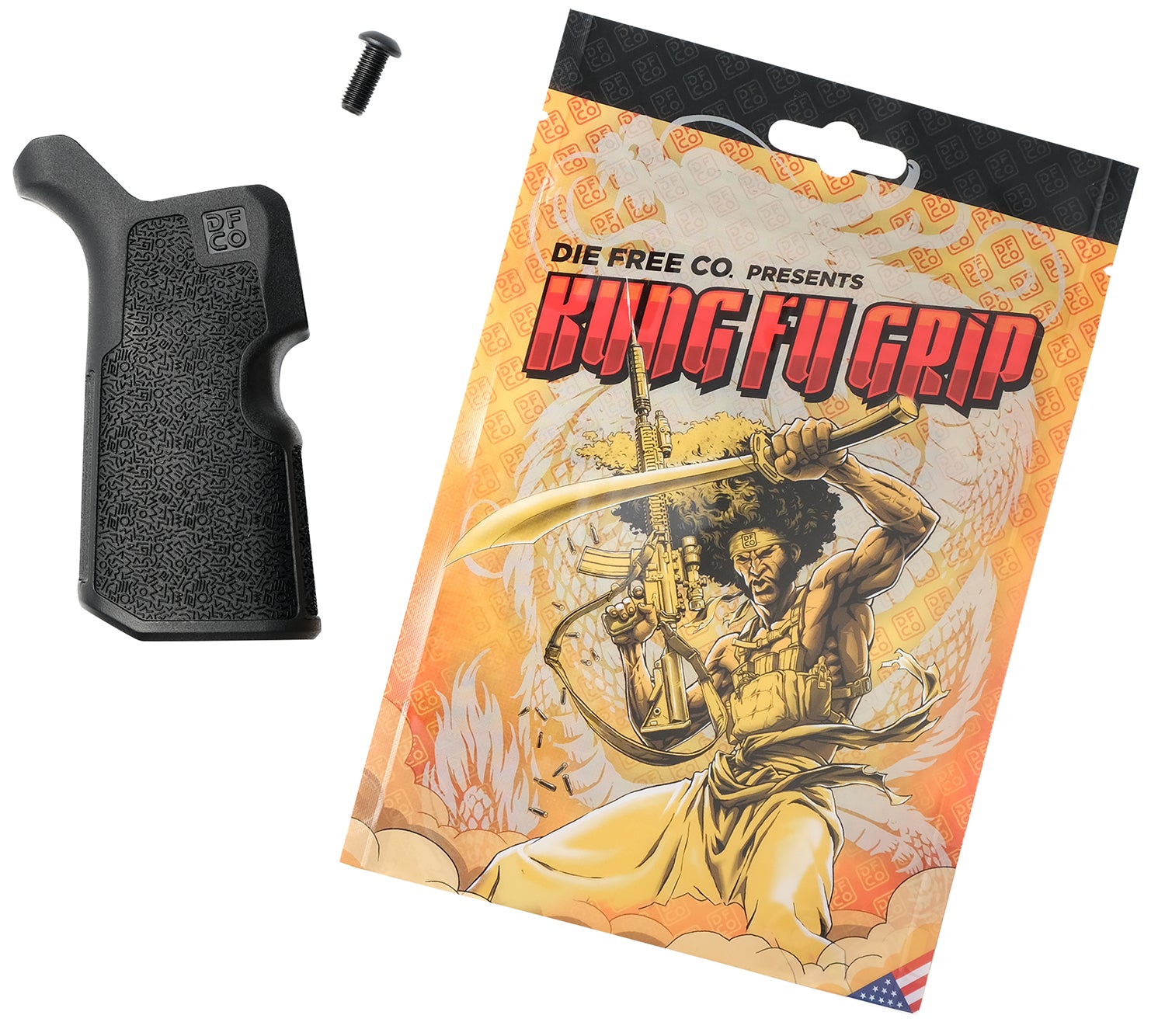 Die Free Co Kung Fu Grip Black Nylon Reduced Grip Angle AR15/M4 AR10/SR25 Platform