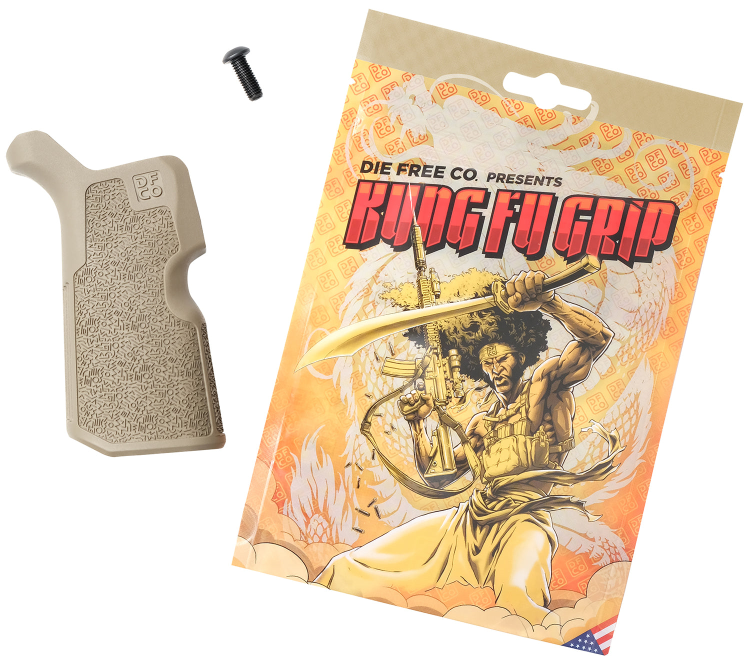 Die Free Co Kung Fu Grip FDE Nylon Reduced Grip Angle AR15/M4 AR10/SR25 Platform