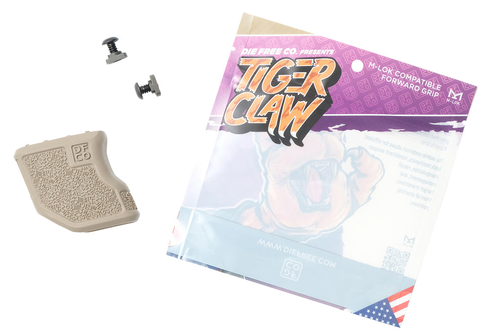 Die Free Co TCMLOKFDE Flat Dark Earth Nylon Tiger Claw Fore Grip for M-Lok