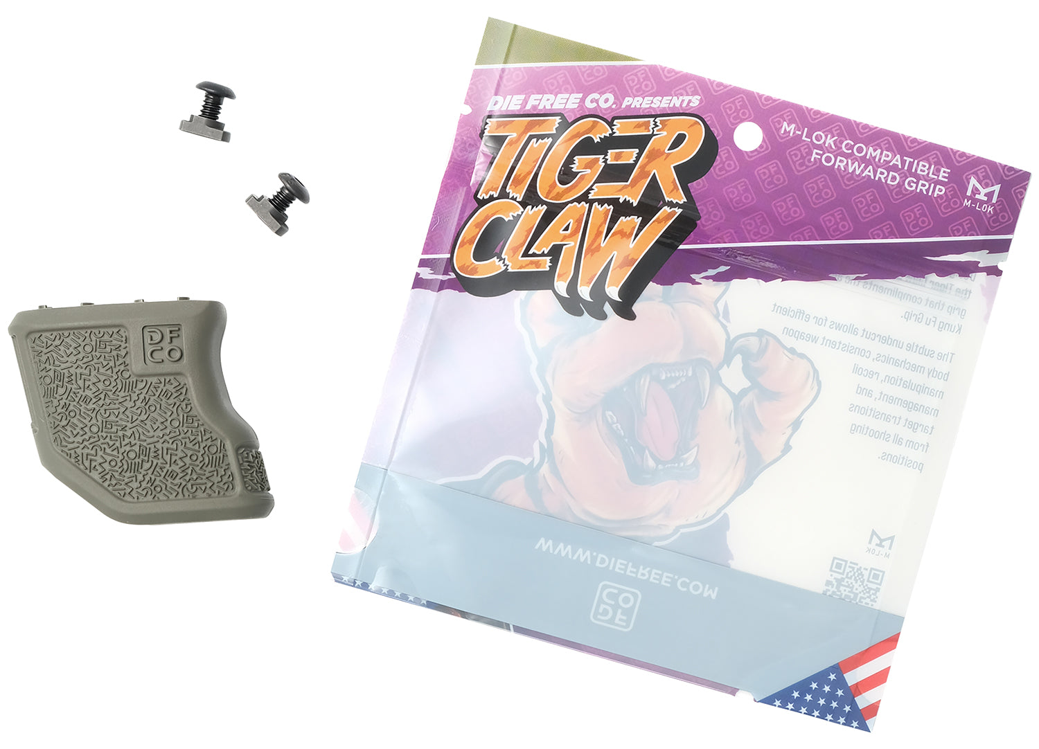 Die Free Co TCMLOKODG Olive Drab Nylon Tiger Claw Fore Grip for M-Lok