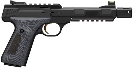Browning 051598490 Buck Mark Contour Pro 22 LR 10+1 4.40" Black Threaded w/Compensator Barrel, Matte Black Picatinny Rail Receiver, Matte Black Aluminum Frame w/Picatinny Rail, Black/Gray G10 Grip