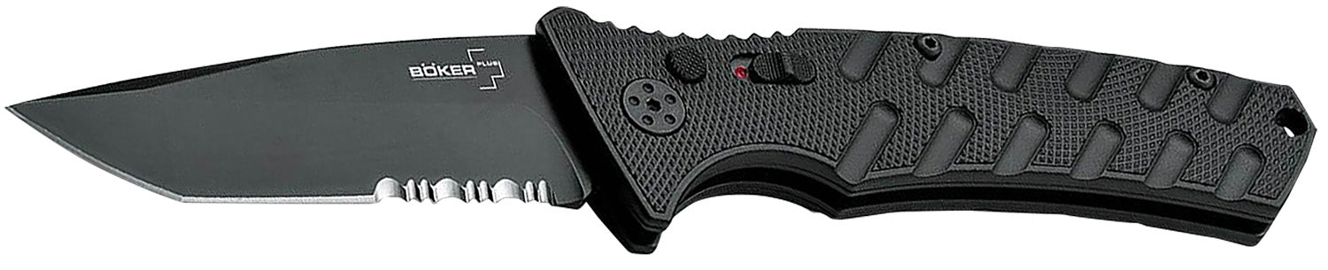 Boker Plus 01BO458 Strike Tanto 3.35" Serrated Black D2 Blade Milled Aluminum Scales