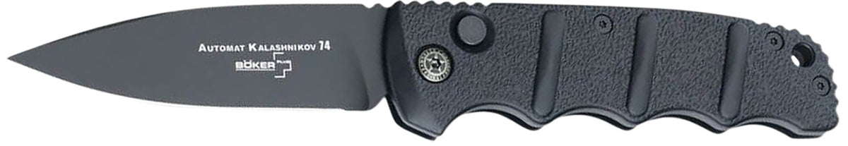 Boker Plus Kalashnikov 01KALS99 3.35" D2 Plain Blade Black Aluminum Handle Push Button Auto Folder