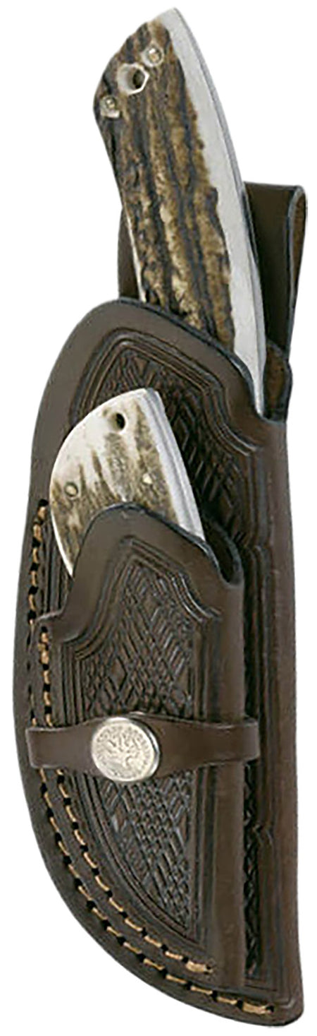Boker 02BA5130H Hunters Combo 2.38" Caper 4.25" Gut Hook 440C Stainless Steel Blade Stag Handle Knife Set