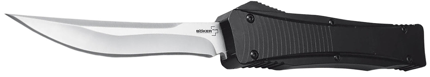 Boker Plus Eagle OTF 06EX243 3.35" Recurve D2 Steel Blade Titanium-Coated Black Aluminum Handle