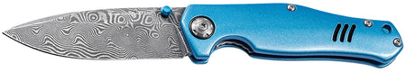 Boker 111101DAM 3.15" Drop Point Damascus Steel Blade Blue Anodized Aluminum Handle Pocket Knife