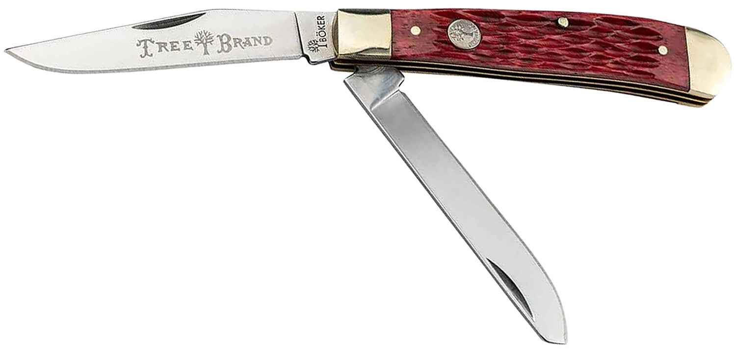 Boker 110825 Traditional Trapper 2.0 D2 Clip Point/Spey Knife Red Jigged Bone Scales