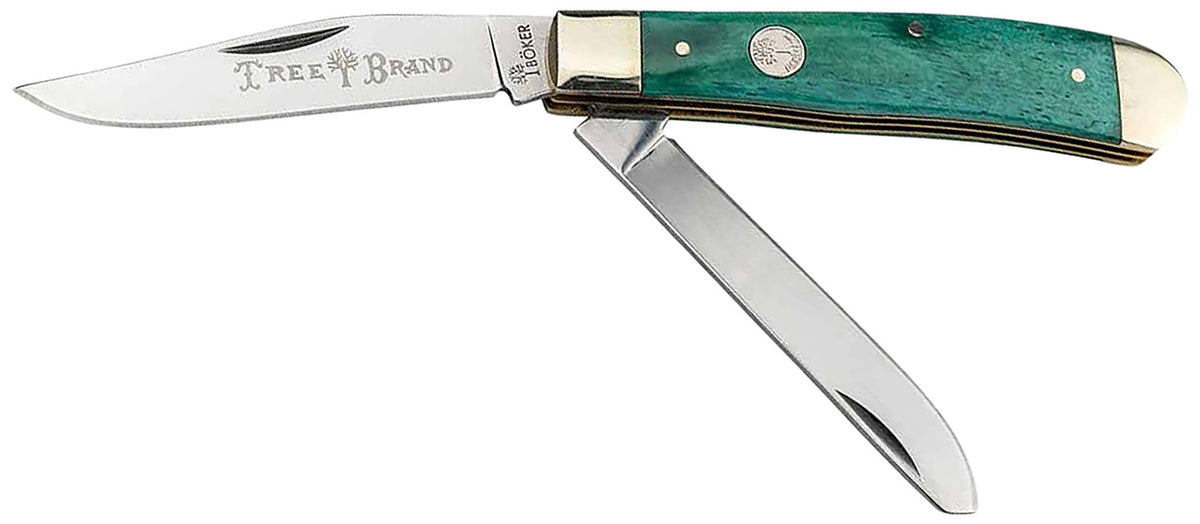Boker 110829 Traditional Trapper 2.0 D2 Clip Point/Spey Knife Smooth Green Bone Scales