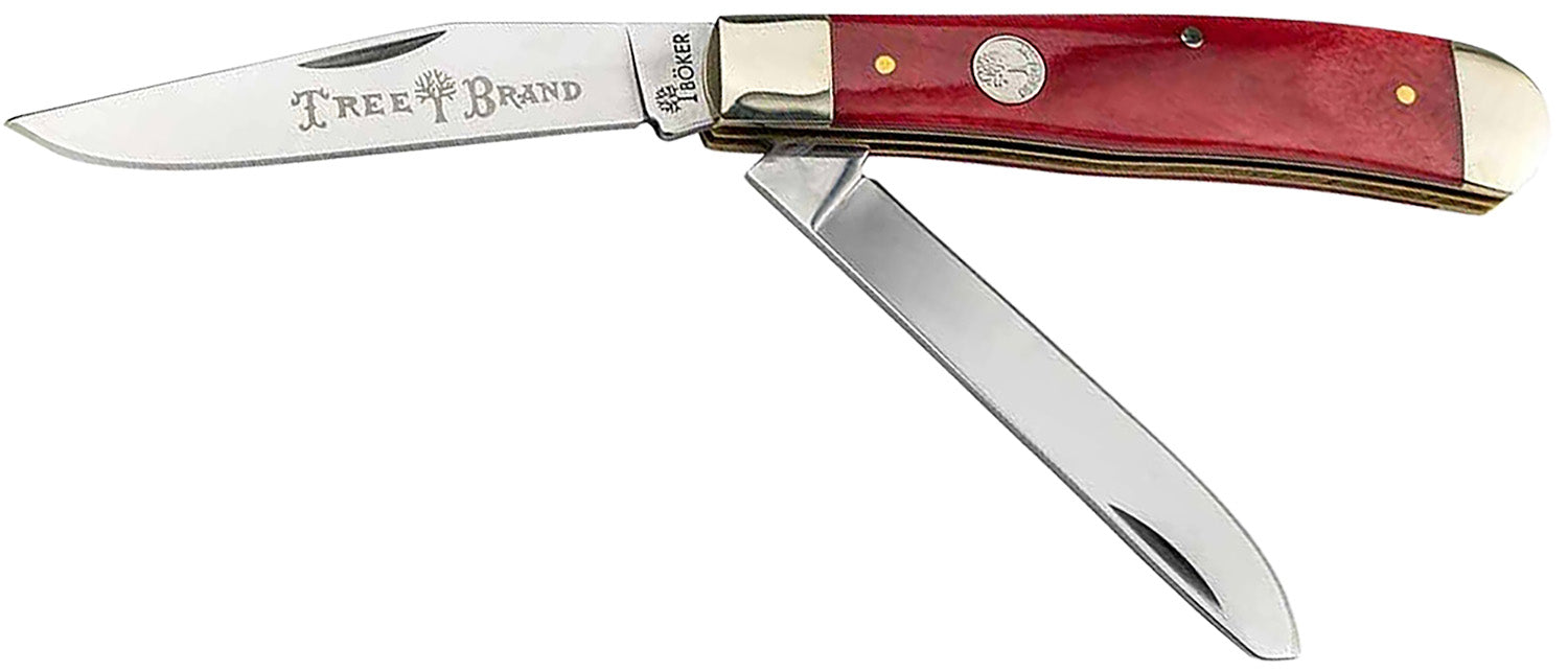 Boker 110830 Traditional Trapper D2 Plain Blade Knife Smooth Red Bone Scales