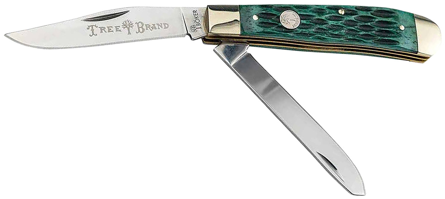 Boker 110831 Traditional Trapper 2.0 D2 Clip Point/Spey Knife Green Jigged Bone Scales