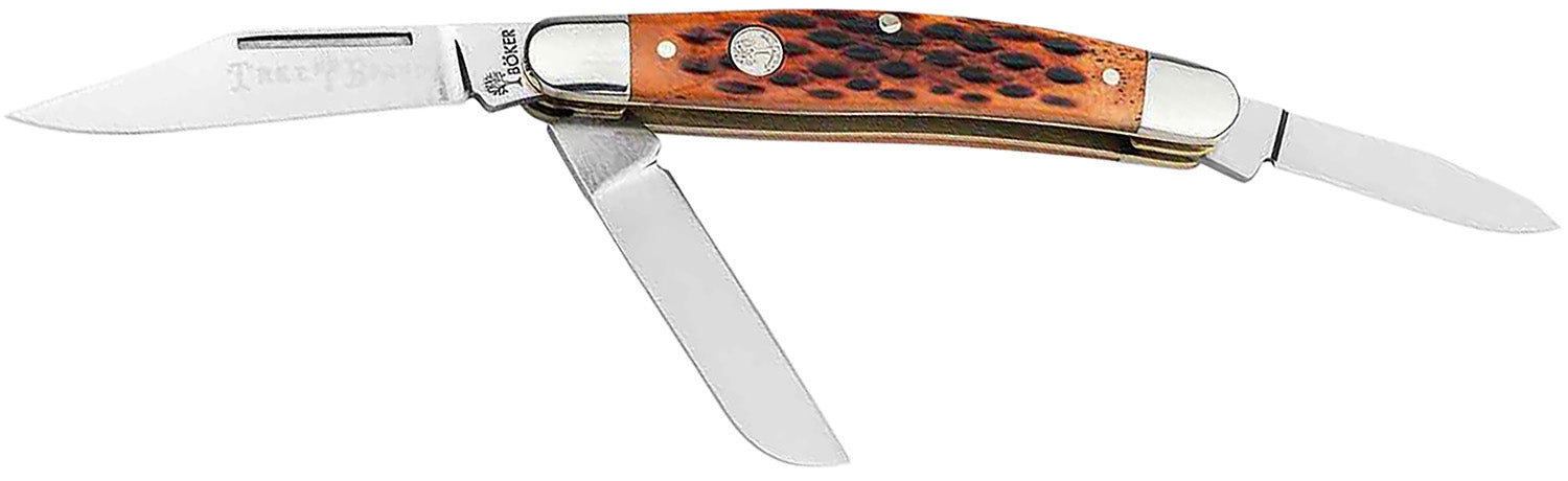 Boker 110852 Traditional Stockman Medium D2 Clip/Sheepsfoot/Spey Knife Brown Jigged Bone Scales