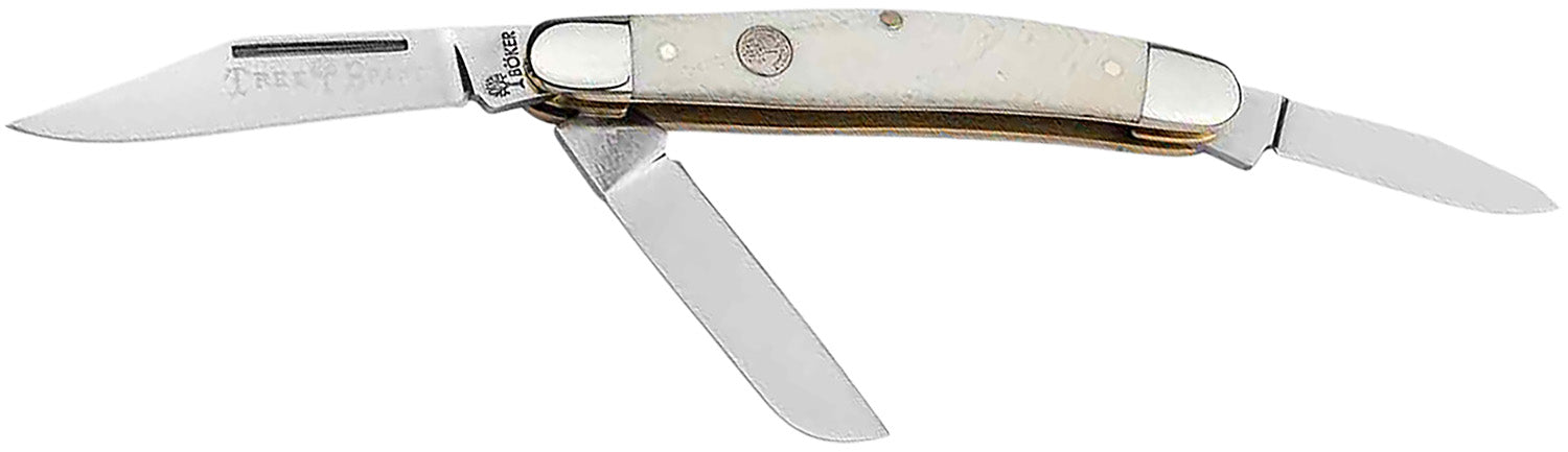 Boker 110854 Traditional Stockman Medium D2 Clip/Sheepsfoot/Spey Knife Smooth White Bone Scales