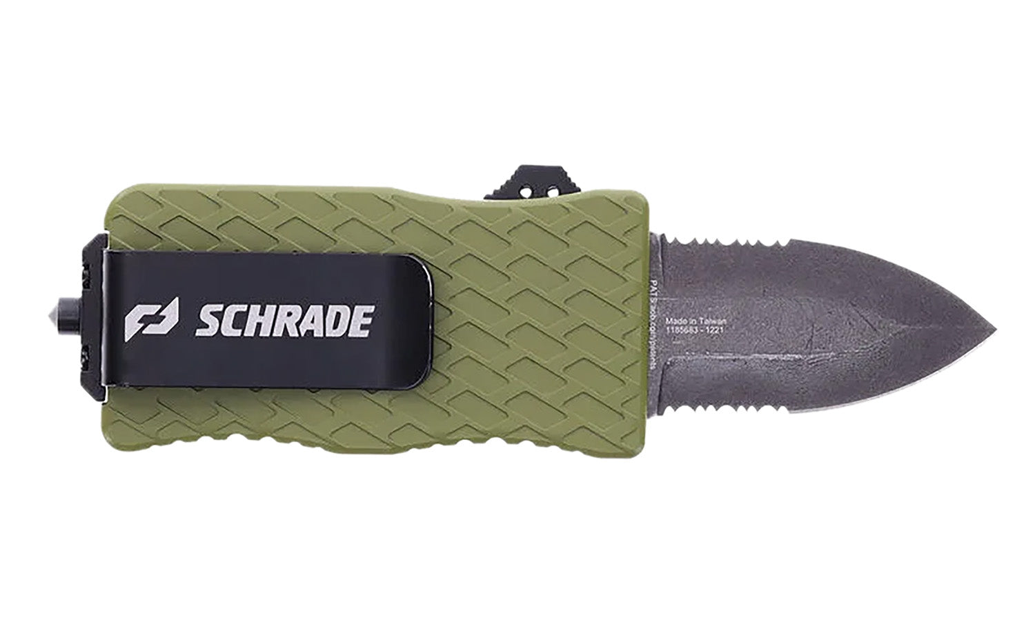 Schrade Uproar Tactical Mini 1.90" Serrated Dagger Satin D2 Steel OTF Blade OD Green Aluminum Handle