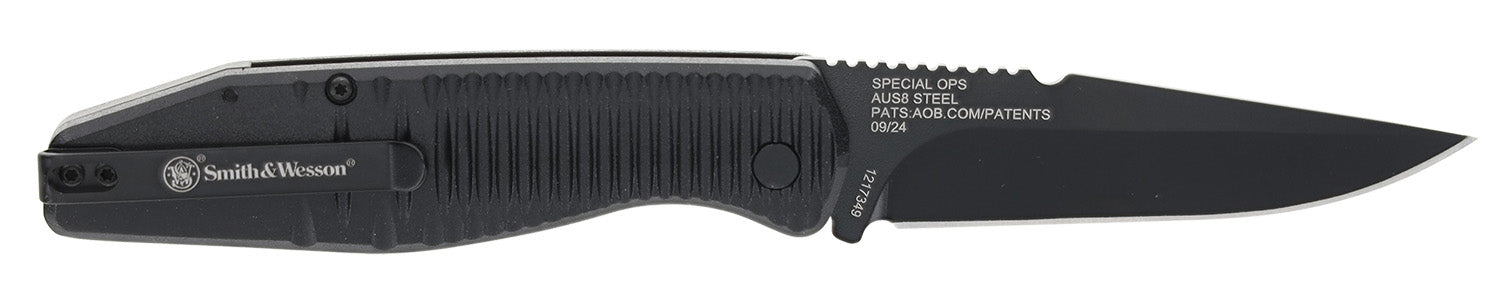 Smith & Wesson Knives 1215357 Special Ops Full Size Folding Drop Point Plain AUS-8A SS Blade 3.40" Aluminum Handle