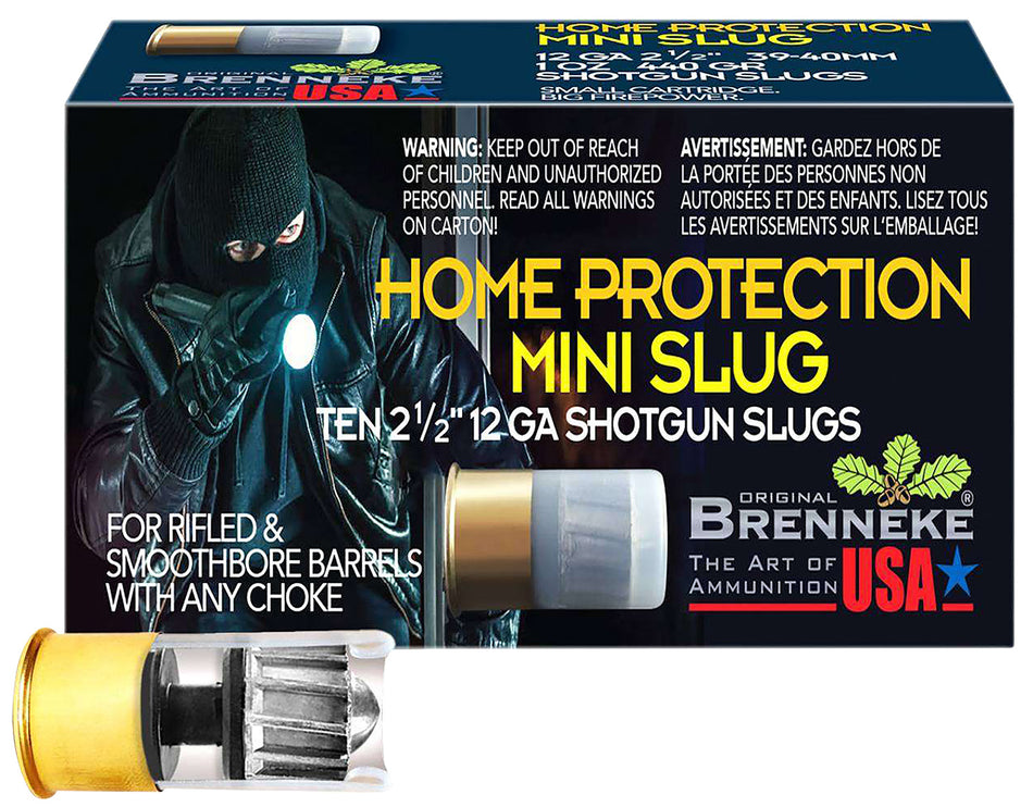 Brenneke 12 Gauge Shotgun Ammo Home Protection Mini Slug 1.75 in 1 oz Slug